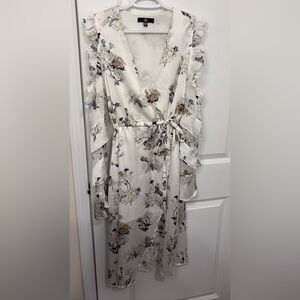 Floral Wrap Cold Shoulder Midi Dress in Cream